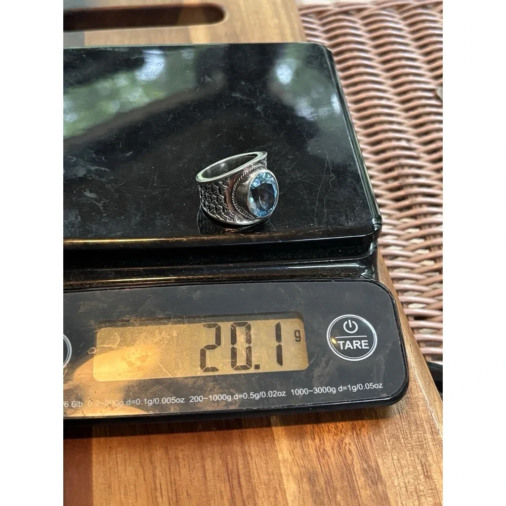 Vintage BJC Blue Topaz Ring Woven Byzantine  Sterling Silver Sz9.5
